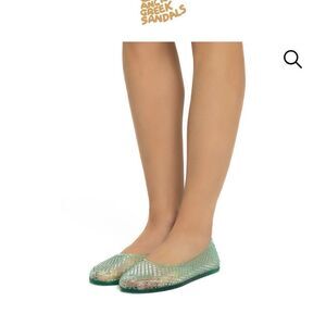 Ancient Greek Sandals Green Iridescent Woven Jelly Flats